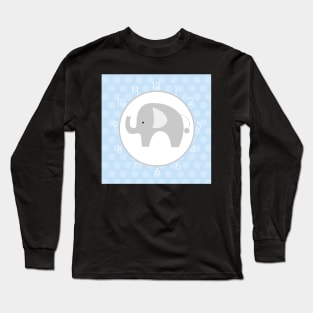 Mod Elephant Blue and White Wall Clock Long Sleeve T-Shirt